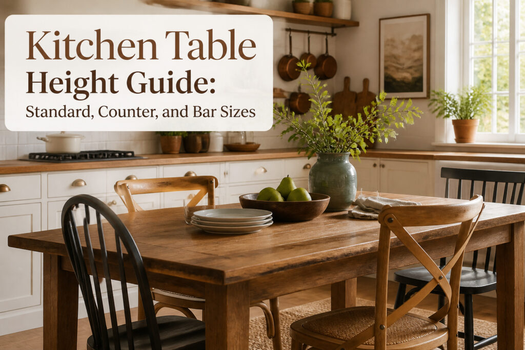 A visual comparison of standard, counter, and bar table heights.