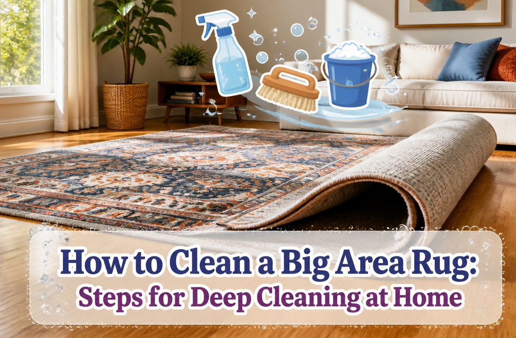 A plush area rug positioned on a warm wooden floor in a living room.