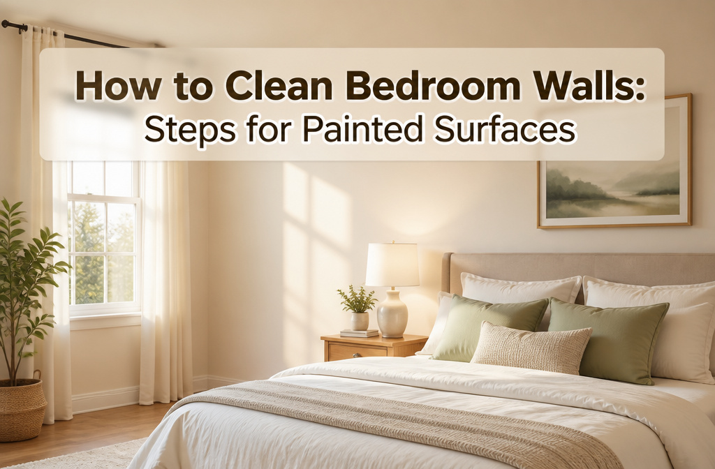 A cozy bedroom featuring freshly cleaned walls and soft natural light.