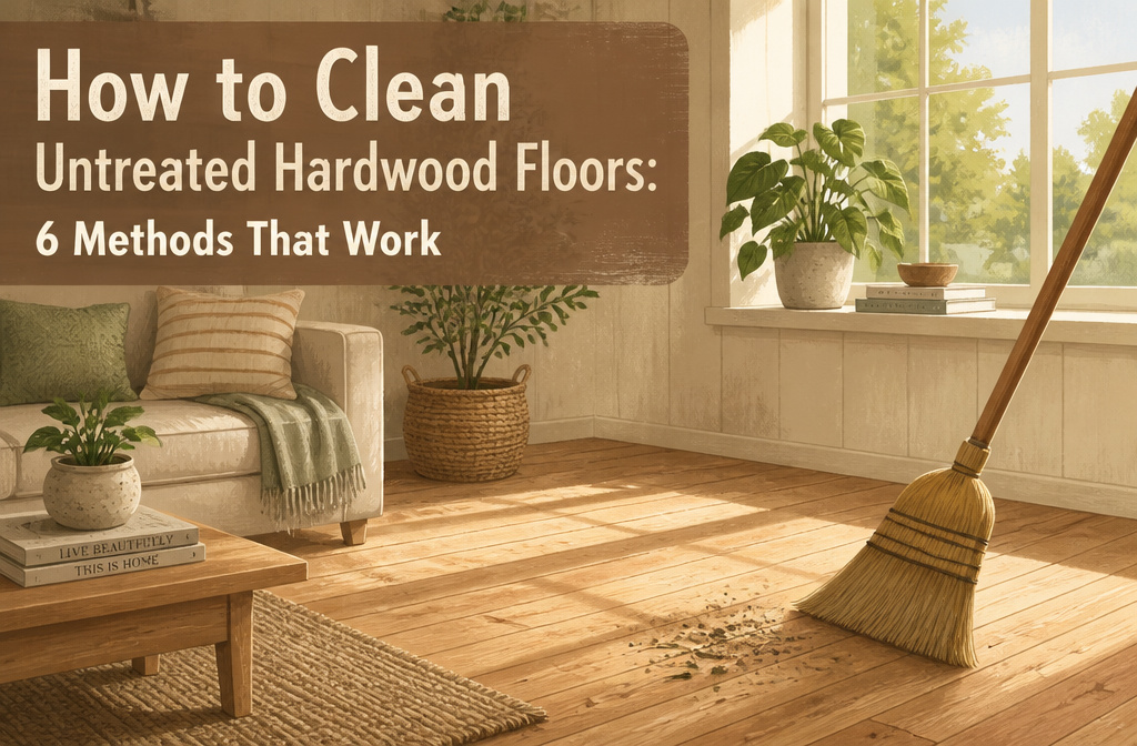 A bright room with untreated hardwood floors and natural decor.