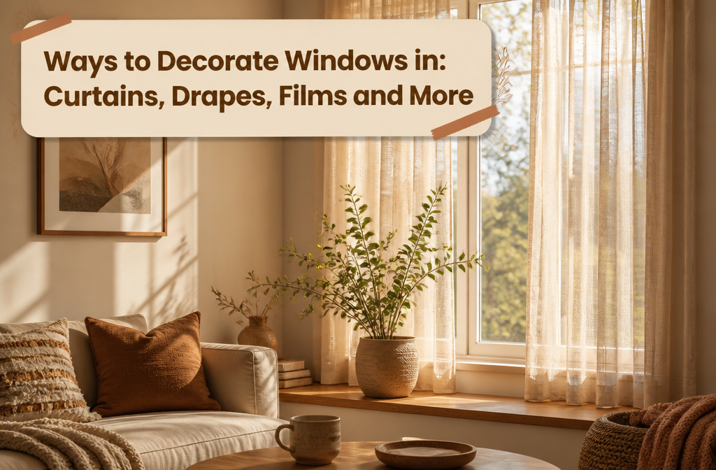 A collection of different window treatments in a well-lit room.