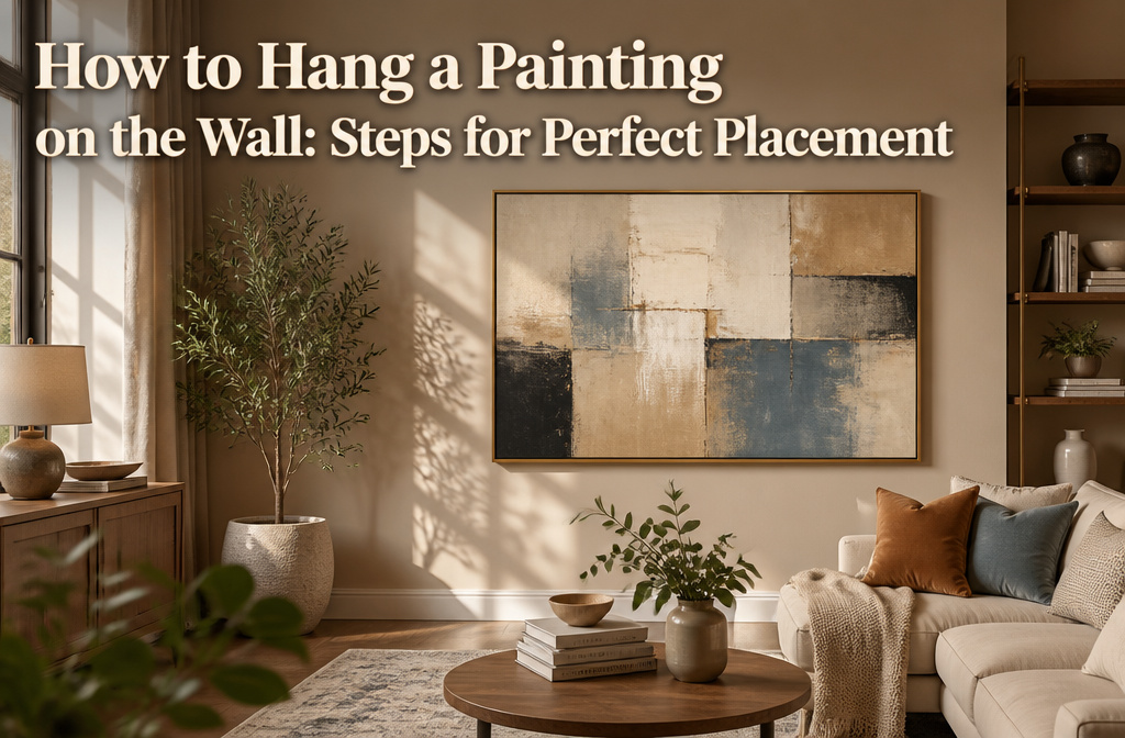A painting hanging on a wall at eye level.