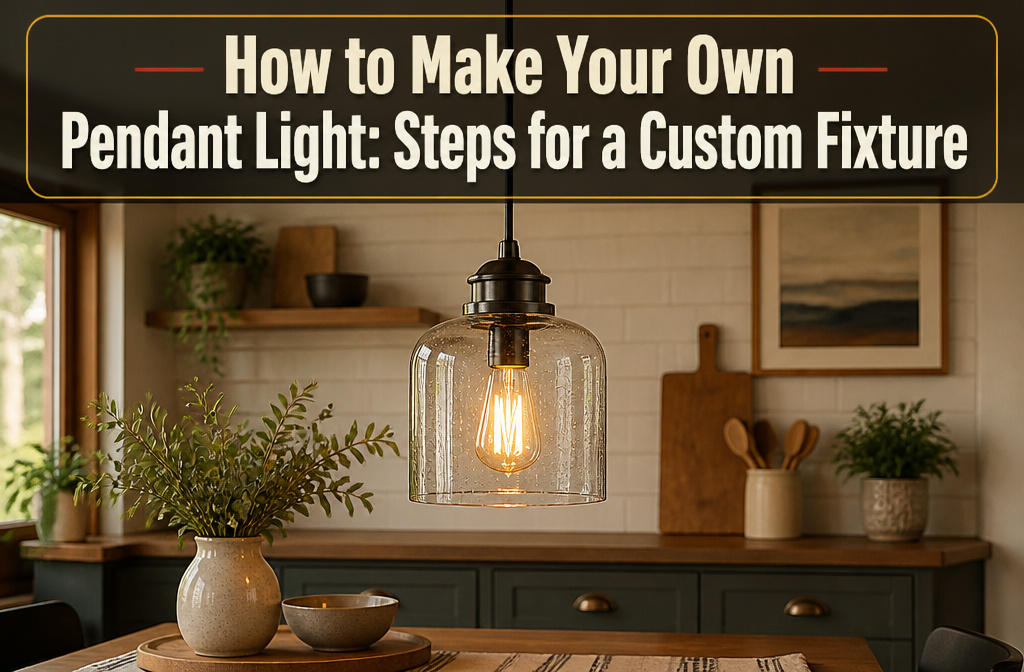 A collection of pendant light components laid out on a work surface.