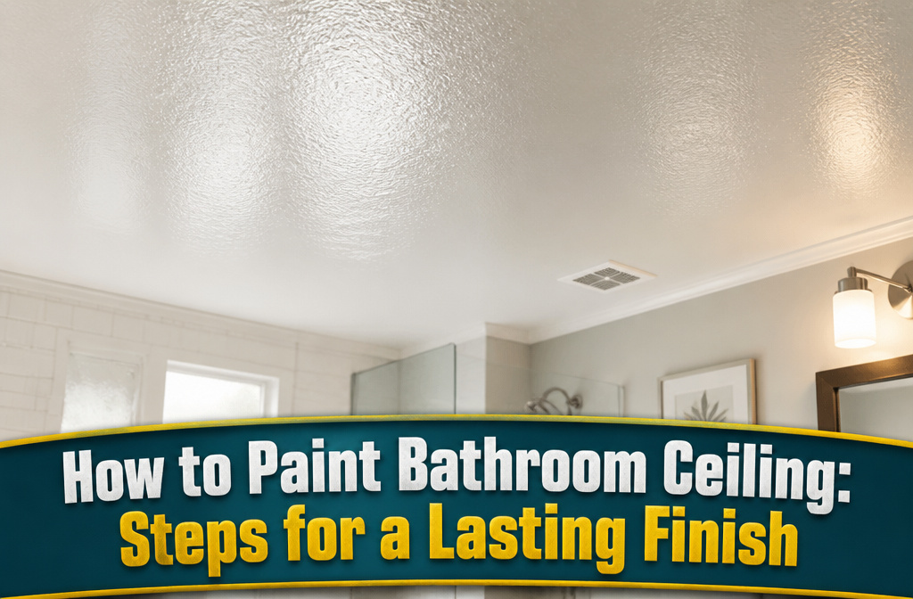 Freshly painted bathroom ceiling with smooth, white finish.