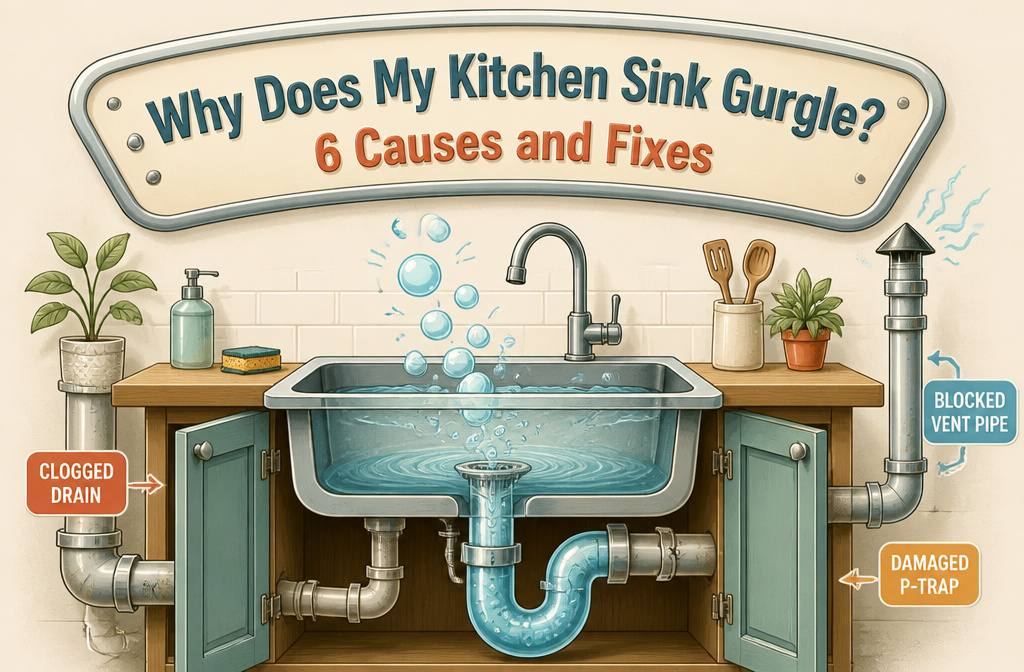 A kitchen sink with bubbling water suggesting plumbing issues.