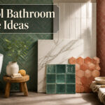 Various bathroom tile styles displayed in a modern setting.
